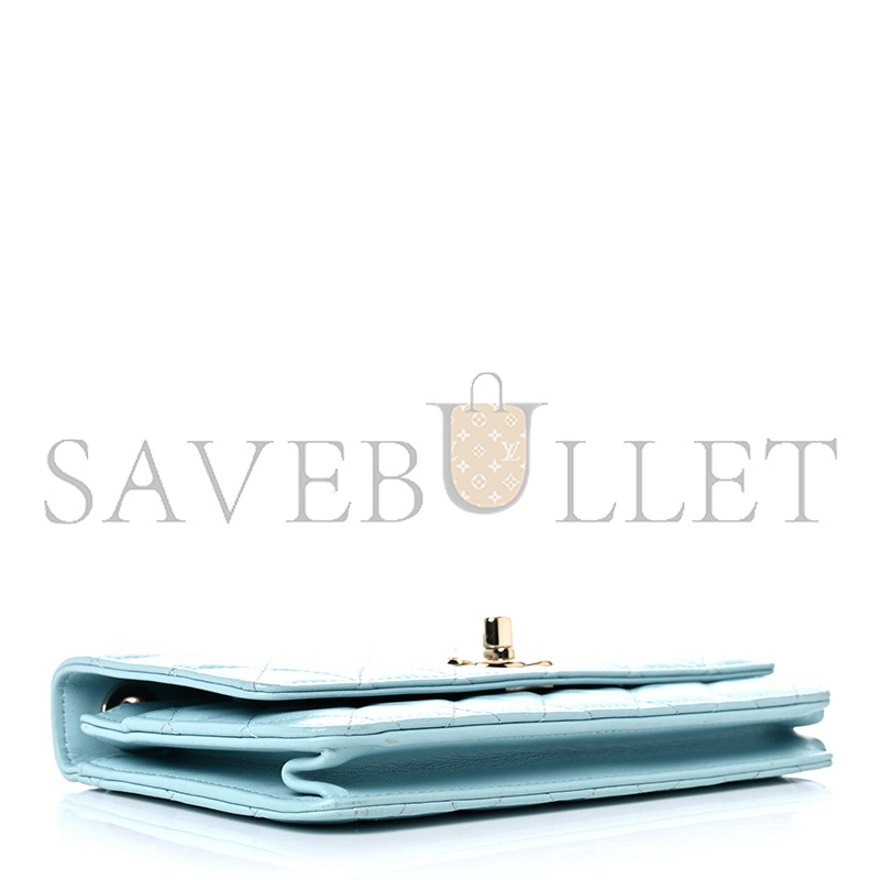 CHANEL LAMBSKIN QUILTED TRENDY CC WALLET ON CHAIN WOC LIGHT BLUE  (19*13*5cm)